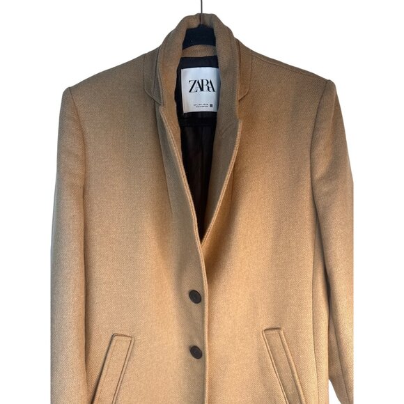 ZARA Large Camel Wool Blend Coat L 2-Button Closure - Picture 5 of 12
